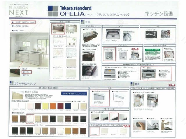 キッチン設備（予定色赤枠内）