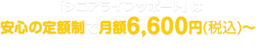 「シニアライフサポート」は安心の定額制で月額6,000円(税別)~※別途、初期費用30,000円(税別)が必要です。